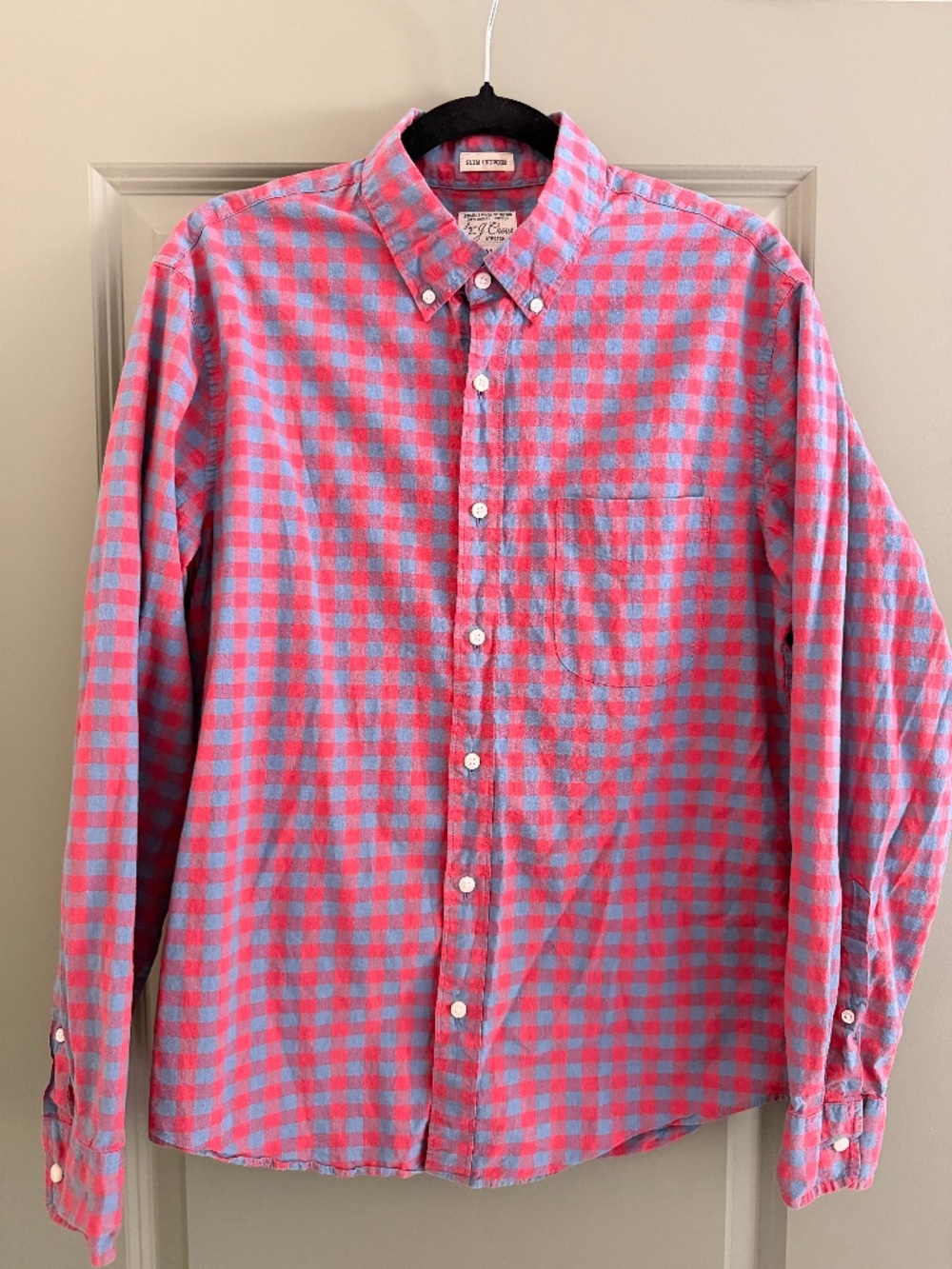 J.Crew Secret Wash Slim Untucked Red Blue Gingham Button Down Shirt Men’s M